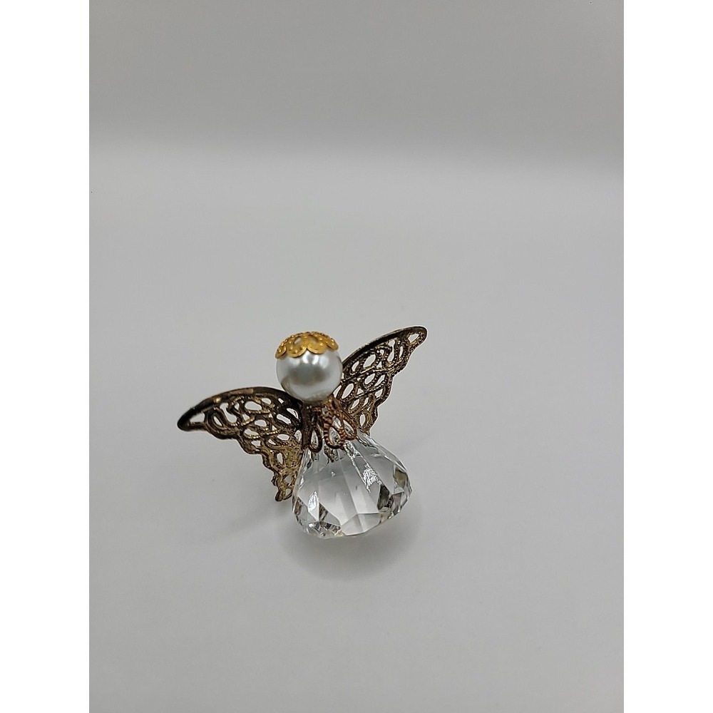 Vintage Brooch Pin Angel Crystal Gold Tone Filigree Jewelry Costume